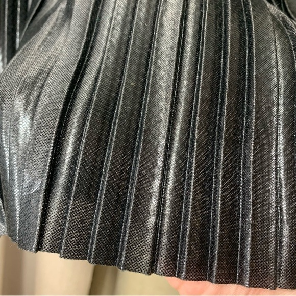 Zara Pleated Crop Top Blouse Shimmery Black Sz S Puff Sleeve Dark Feminine Glam - Picture 9 of 15